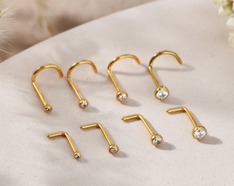 Titanium Tiny Cz Nose Stud, L Shape Nose Stud, Cz Small Nose Stud, Nose Piercing, Implant Grade Titanium Nose Ring 20G/18G