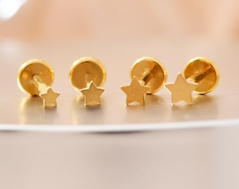 16G/18G/20G Titanium Star Threadless Push Pin Labret, Star Flat Back Stud, Helix Earring, Tragus, Cartilage Earring, Nose Stud, Gift for Her