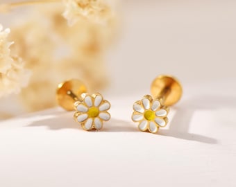 20G/18G/16G Titanium Threadless Push Pin Labret, Daisy Flower Flat Back Earring, Helix Tragus Cartilage Conch Piercing Jewellery