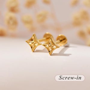 18G/16G Titanium Internally Threaded Labret, Hollow North Star Flat Back Earring, Helix Tragus Cartilage Stud