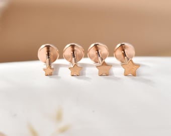 16G/18G/20G Rosegold Titanium Tiny Star Threadless Push Pin Labret, Star Flat Back Stud, Helix Earring, Tragus, Cartilage Earring, Nose Stud