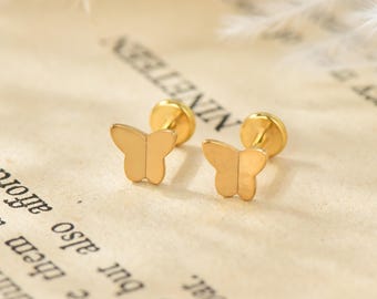 20G/18G/16G Titanium Butterfly Threadless Push Pin Labret, Flat Back Earrings, Cartilage Tragus Conch Helix Nose Stud