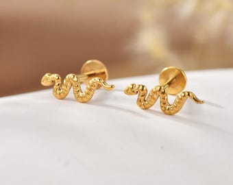 20G/18G/16G Titanium Climber Snake Threadless Push Pin Labret, Flat Back Earrings, Cartilage Tragus Conch Helix stud 20G/18G/16G