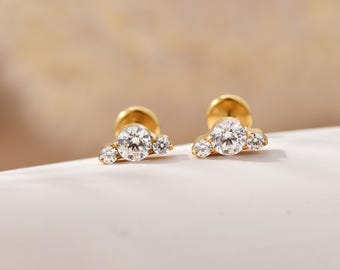 Titanium Climber Cz Threadless Push Pin Labret, Flat Back Earrings, Cartilage Tragus Conch Helix stud 20G/18G/16G