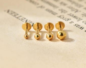 20G/18G/16G Titanium Small Ball Threadless Push Pin Labret, Flat Back Earrings, Cartilage Tragus Conch Helix Bead Nose Stud