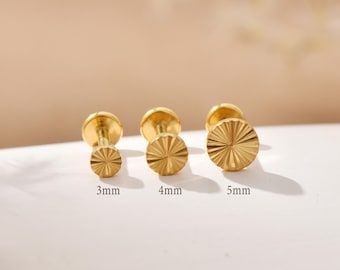 20G/18G/16G Titanium Small Whorl Disc Threadless Push Pin Labret, Flat Back Earrings, Cartilage Tragus Conch Helix Nose Stud