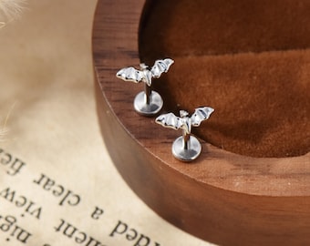 Titanium Bat Threadless Push Pin Labret, Gothic Flat Back Earrings, Cartilage Tragus Conch Helix stud 20G/18G/16G