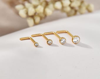 Titanium Tiny Cz Nose Stud, L Shape Nose Stud, Cz Small Nose Stud, Nose Piercing, Implant Grade Titanium Nose Ring 20G/18G