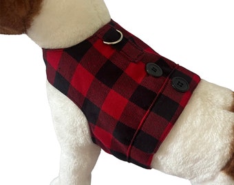 Red Plaid Dog Shirt, Dog Costume, Dog Harness,  Pet Wear, Dog Clothing. All sizes. Will ship within 24 hrs.