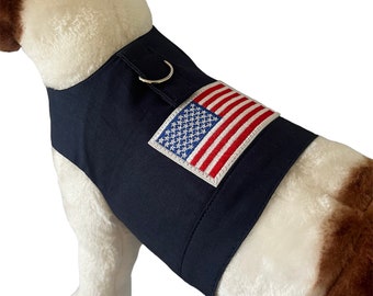 Navy Dog Shirt with American Flag, Dog Costume, Dog Harness, 4th of July, USA, Patriotic, Dog Clothing. All sizes. Will ship within 24 hrs.