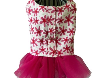 Pink and White Mod Flower Dog Dress, Dog Clothing, Dog Costume. All sizes. Ships within 24 hours.