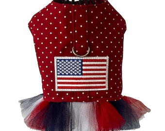 Patriotic Dog Dress with American Flag. 4th of July Dog, USA Dog, Dog costume, Dog Clothing. All sizes. Will ship within 24 hours.