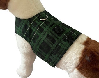 Green Plaid Dog Shirt, Dog Costume, Dog Harness, Pet Wear, Dog Clothing. All sizes. Will ship within 24 hrs.