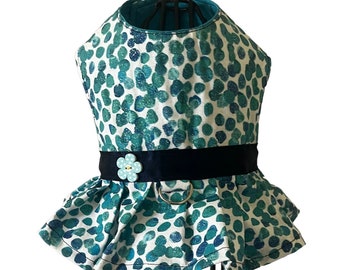 Turquoise Dots Dog Dress, Dog Clothing, Dog Costume. All sizes. Ships within 24 hours.