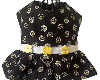 Black and Daisy Dog Dress, Dog Clothing, Dog Costume. All sizes. Ships within 24 hours.