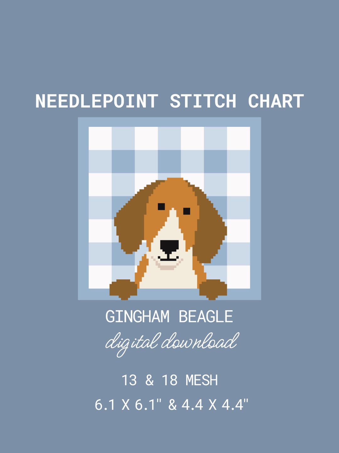 Gingham Beagle Needlepoint Charts – PDF Instant Digital Pattern – 13 ...