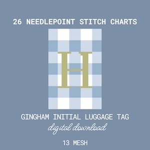 26 Gingham Initial Luggage Tag Needlepoint Charts – Full Alphabet Set (PDF Digital Pattern) – 13 Mesh