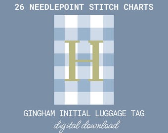 26 Gingham Initial Luggage Tag Needlepoint Charts – Full Alphabet Set (PDF Digital Pattern) – 13 Mesh