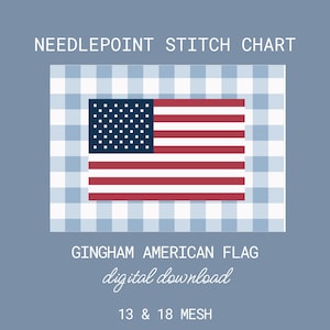 Gingham American Flag Needlepoint Charts – PDF Instant Digital Pattern – 13 Mesh & 18 Mesh