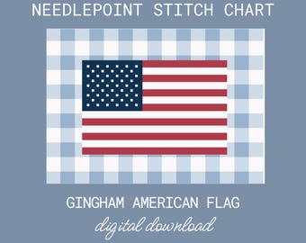 Gingham American Flag Needlepoint Charts – PDF Instant Digital Pattern – 13 Mesh & 18 Mesh