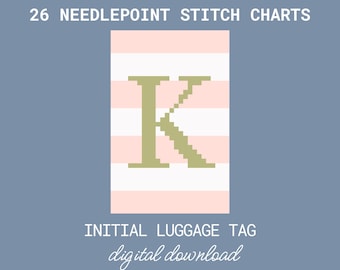 26 originale Gepäckanhänger Nadelspitzen Stickmuster - Vollständiges Alphabet Buchstaben Set A-Z (Digitaler Muster-Download) - 13 Maschen