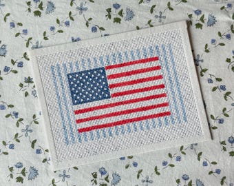Handmålad amerikansk flagga nålsticksduk – Nålsticksduk för nybörjare - 13 mesh