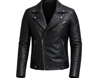 Men's Black Real Leather Jacket-Slim Fit Lambskin Biker Jacket for Men