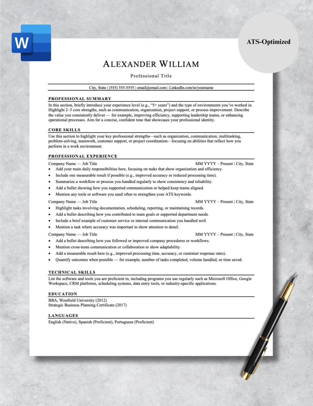 ATS Resume Template | Modern CV Design With Cover Letter (word Docx) - Etsy