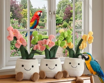 Peluche a forma di fiore, carino, kawaii, decorazione, pianta in vaso, cuscino di peluche, morbido vaso di fiori, peluche, decorazione estetica per la stanza, decorazione per la scrivania, 35 cm
