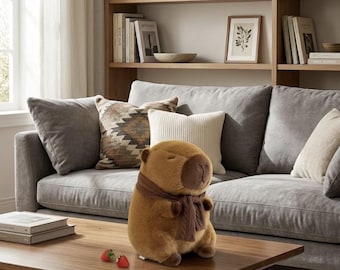 Simpatico peluche di capibara con sciarpa – Morbido animale di peluche, accogliente peluche kawaii, regalo per bambini e amanti degli animali