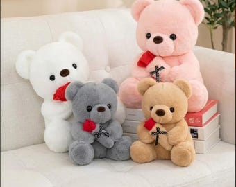 Coppia di orsetti di peluche con bouquet di rose, regalo di San Valentino in peluche