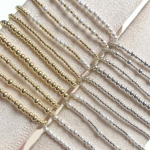 18K Gold Plated Staple Stacking Bracelets | Beaded Bracelets | Dainty Beaded Bracelets | Stacking Bracelets | Silver Plated Beaded Bracelets