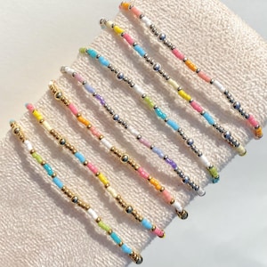 18K guldpläterade flerfärgade fina pärlarmband | Delica pärlarmband | Stapelarmband | Sommararmband | Försilvrad