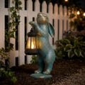 Bunny Garden Statue With Lantern,Outdoor Yard  Decor,Cute Animal Solar Lantern for Pathway,Weatherproof Lawn Night Light,Best Gift for Him