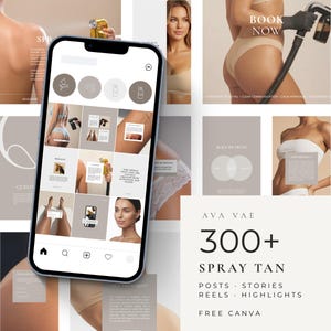 Paquete de plantillas de Instagram para salones de bronceado en spray / Más de 300 publicaciones, historias y reels para negocios de bronceado en spray, gratis en Canva / Cocoa