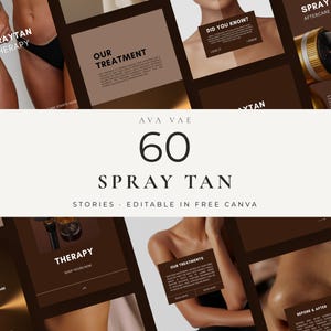 Plantillas para historias de Instagram de bronceado con spray / 60 historias para estudios de bronceado con spray, editables en Canva (gratis) / Bronce