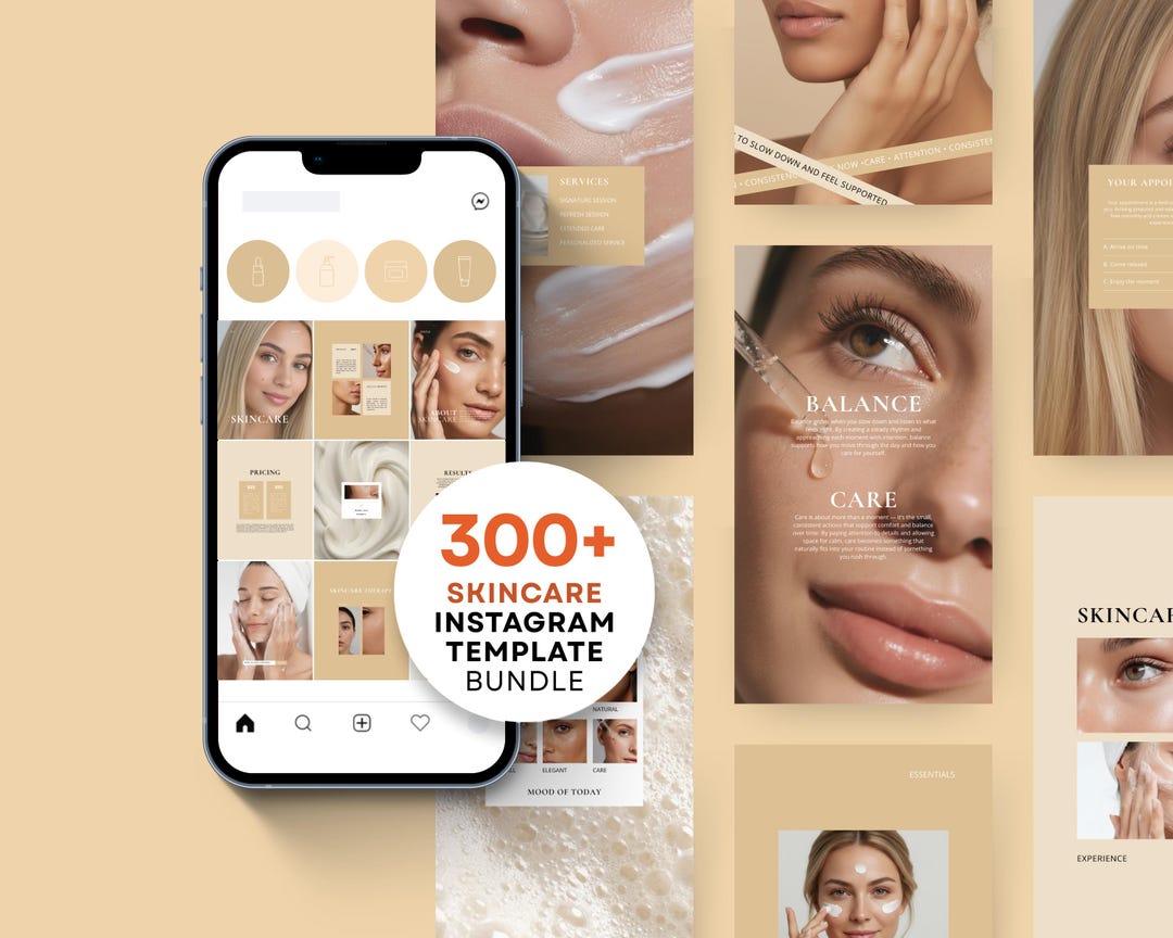 Skincare Instagram Templates | Wellness Canva Bundle for Posts Stories ...