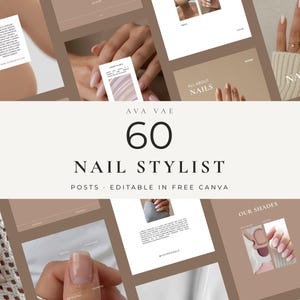 Modèles Instagram pour manucure | 60 publications pour salons de manucure, modifiables gratuitement avec Canva | Contenu client pour manucure et pédicure | Crème