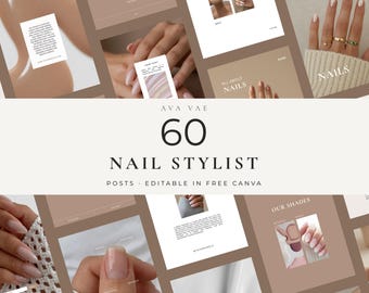 Manicure Instagram Templates | 60 Posts for Nail Salons, Editable in Free Canva | Manicure Pedicure Client Content | Cream