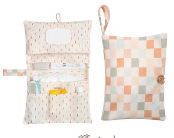 Gingham Print Diaper Clutch, Portable Baby Essentials Organizer, Nappy Wallet, Baby Shower Gift