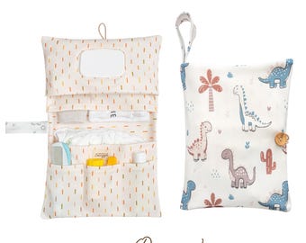 Dinasour Print Diaper Clutch, Portable Baby Essentials Organizer, Nappy Wallet, Baby Shower Gift