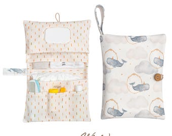 Whale Print Diaper Clutch, Portable Baby Essentials Organizer, Nappy Wallet, Baby Shower Gift