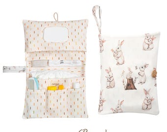 Bunny Print Diaper Clutch, Portable Baby Essentials Organizer, Nappy Wallet, Baby Shower Gift
