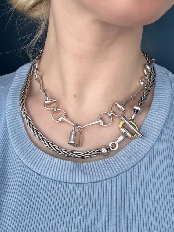 Vintage Chunky Solid Sterling Silver Snaffle Bit … - image 13