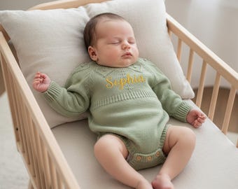 Monogrammed baby coming home outfit, Fine line embroidered footie romper, 1st Thanksgiving baby gift, newborn pictures, Welcome home set