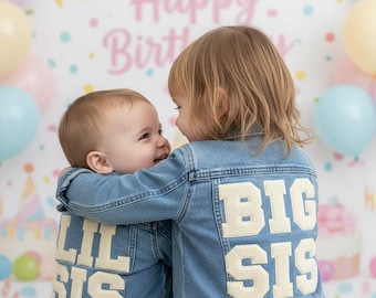 Veste en jean personnalisée pour bébés et tout-petits Veste en jean personnalisée grande soeur petite soeur, manteau grand frère unique brodé à la main