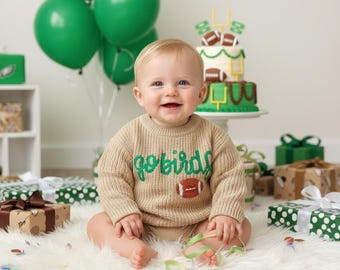 Go Birds Baby Sweater Set |Handmade Eagles Beanie & Booties |Super Bowl Newborn Photo Outfit |Football Game Day Super Bowl Gift