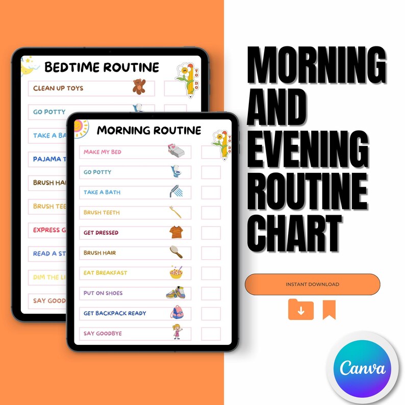 Daily Routine Tablet Kids Routine Chart | Editable Daily Routine Planner for Children ...