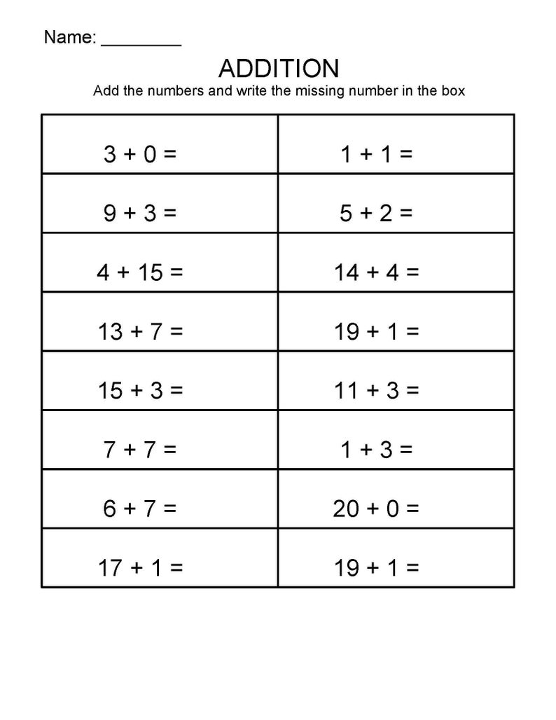 Curated visual reference: Visual Reference: Printable Addition 10 Worksheets 1 20 Kindergarten First Grade Second