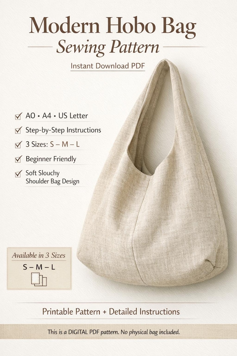Boho Hobo Bag Sewing Pattern PDF | Slouchy Tote Bag Pattern | DIY ...